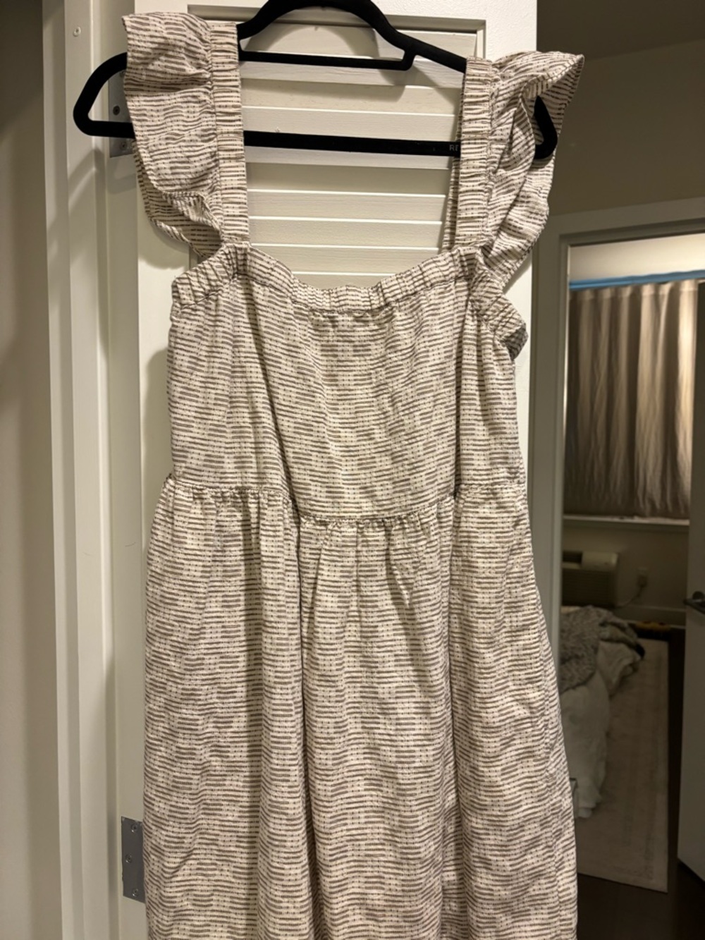 Madewell Cream Dress with Taupe Stripe Ruffle Straps